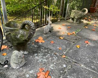 Pair vintage concrete “Trumpeting Elephant” planters-$300 pr.