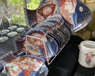 Antique set of Japanese Imari fish plates-$400 set