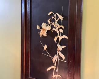 Large antique Japanese Shibayama lacquer & carved bone panel-$450