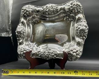 Gorham Sterling silver large rectangular bowl w/Floral Chased Rim-$1,150