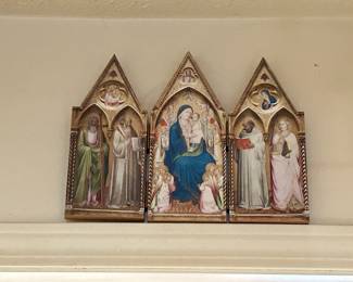 Madonna Enthroned with Saints and Angels Triptych Plaque