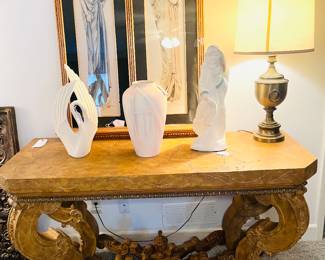 Large luxe stone carved foyer table 