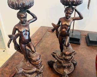 Pair of Maitland Smith bronze candle sticks 