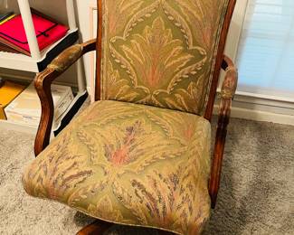 Carved wood tapestry rolling office chair