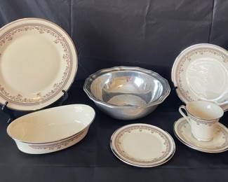 Lenox 4 Piece China Set Lace Point Pattern  Silver Wilton Armetale Vegetable Bowl
