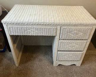 White Wicker Desk 