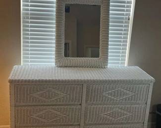 006 White Wicker Dresser And Mirror