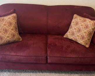Burgundy Sofa And 4 Pillows