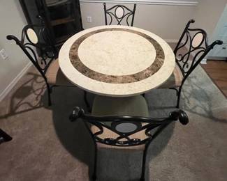 002 Stone Iron Table with Marble Inlay Four Chairs