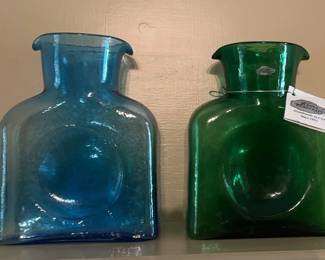 Beautiful Blenko Vases Blue and Green 