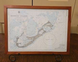 Map Of Bermuda Islands On Stand Framed in Bermudan Cedar