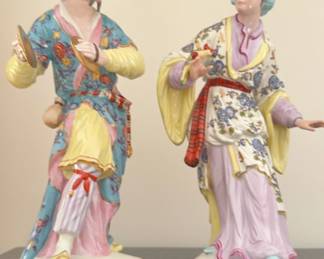 Chelsea House Pair Of Porcelain Hand painted Antique Figurines 