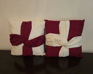 Lovely Pair Of Red And Ivory Throw Pillows