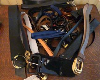 Large Lot Of Black, Blue, And Brown Ladies Belts Some New