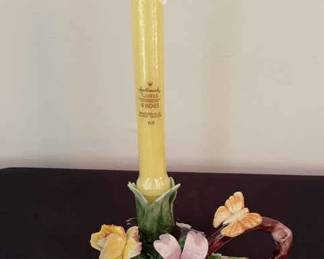 Capodimonte Porcelain Floral candle Holder With Handle made in Italy