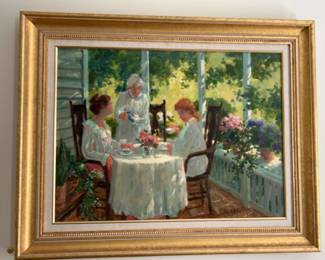  01 Original Virginia Rodecker Jarboe Oil Painting Afternoon Tea