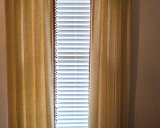 Two Sets Of Goldtone Curtain Panels With Red And Gold Fringe Balls