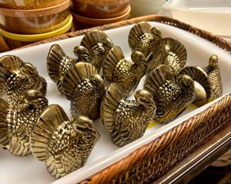 Set of 12 metal/brass turkey napkin rings
