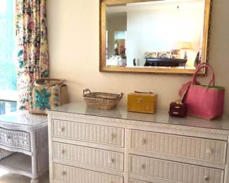 White wicker dresser and nightstand