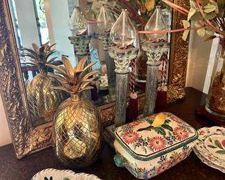 Quimper covered dish & Blue Ridge plates