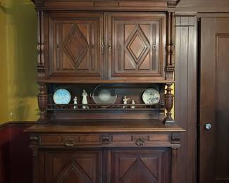 Antique Henri II Carved Walnut Cupboard with Torchieres c1900
