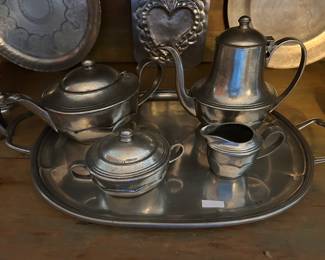 Pewter Italian Collectible vintage 5pc Coffee Set made with natural patina