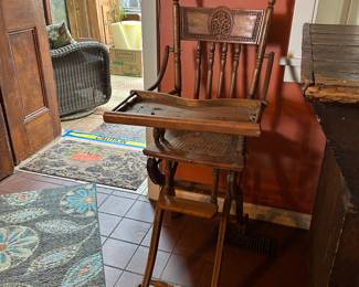 1900’s Antique Oak High Chair And Stroller/rocker