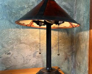 Arts & Crafts Mission Mica Tensor Bronze Tone Table Lamp