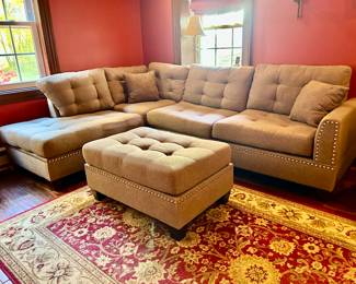 3 pc poly fiber fabric sectional sofa reversible chaise and ottoman nail head trim