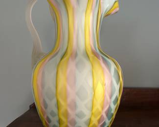 Italian Mother of Pearl Satin Art glass pitcher - Rainbow