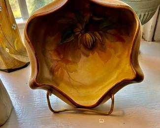 Nippon Embossed Raised High Relief 3D Design Flower Nut Porcelain Dish 