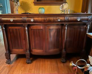 American Empire Flamed Mahogany Sideboard with Clawed Feet and Columns 