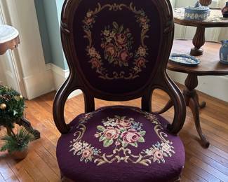 Victorian Carved  Needlepoint Chair