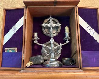 Antique Last Rites Call Box Viaticum Wooden Cabinet Religious Home Altar 
