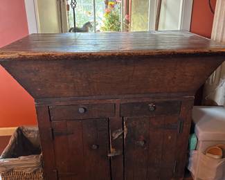 19th c. painted dry sink/dough box on cupboard base