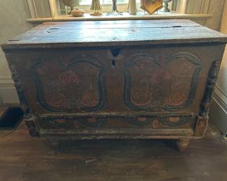 CIRCA 1800 EXTRA LARGE ANTIQUE ORIGINAL PAINT BLANKET CHEST COFFER TRUNK