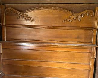 Early 1900’s Victorian carved and beaded full size headboard and footboard 