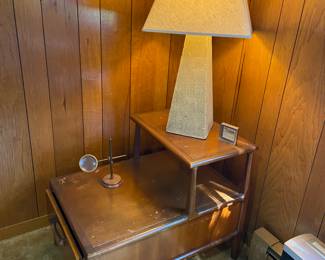 MCM table and pyramid lamp