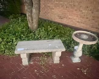Concrete bench & bird bath