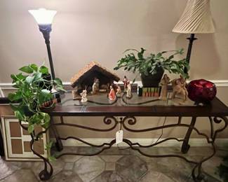 Glass topped metal sofa/entry table
Nativity 
Ivy & Christmas Cactus