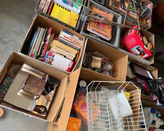 Lots of boxed items in garage, The house is still for sale so a lot of the smalls and books were put into the garage to make the rest of the house look pretty, which is why we  haven’t been able to spread out onto tables like we usually do.. 