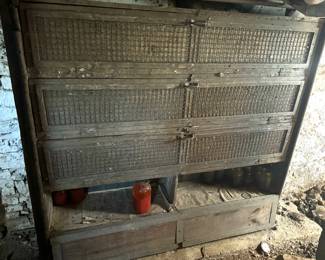 Old canning jar cabinet located basement buyer must ask to see and bring help to move