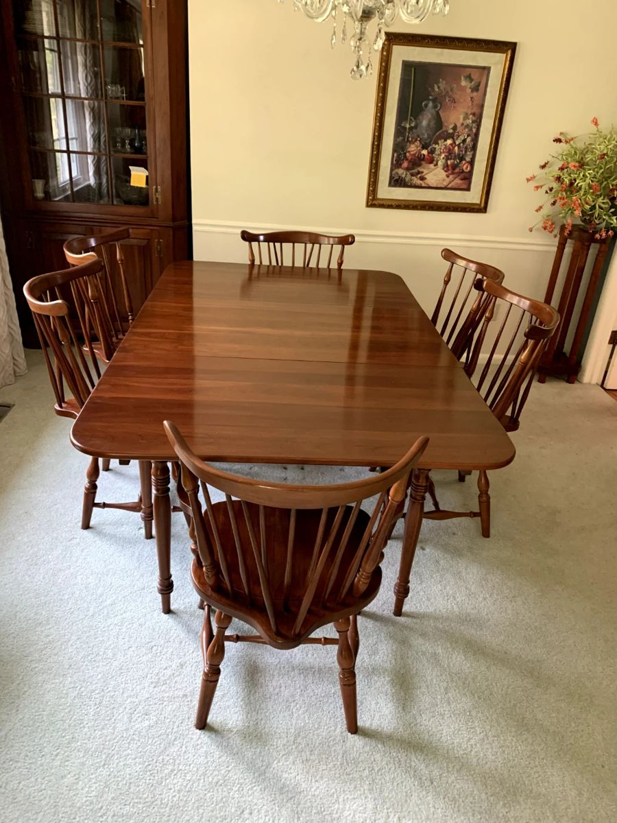 #1	Henkel  Harris Gateleg drop side solid cherry  Dining room table with 6 Windsor  Chairs 24-71x43x29	 $1,200.00 
