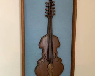 #16	Wood Carved Violin Décor on Velvet Back Framed Picture - 17x33	 $45.00 
