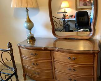 #50	Dixie 6 drawer French Provincial Dresser w/mirror  w/glass protect top- 55x19x31   Mirror - 32x40	 $125.00 
