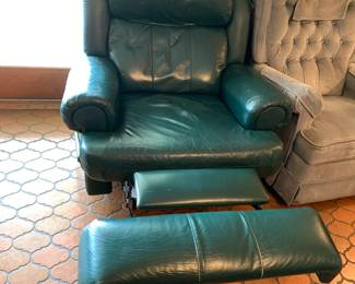 #24	Green leather Recliner w/continuous Seat	 $175.00 
