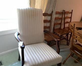 #11	Wood Arm w/Cream w/Cream Strip Side Chair	 $75.00 			
