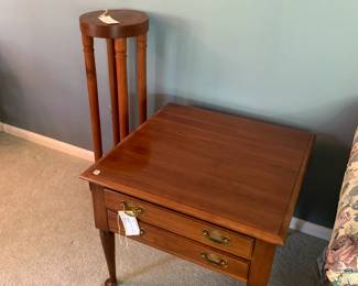 #8		Wood 2 drawer Cherry Side Table w/q/a legs - 26x26x23 - sold as a pair	 $250.00 			
