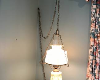 #44	MCM White w/roses Hanging Lamp w/chain - double light (base and top)	 $75.00 
