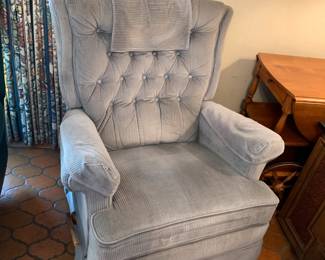 #25	Gray Corduroy Swivel Recliner  (as is cut on front)	 $25.00 

